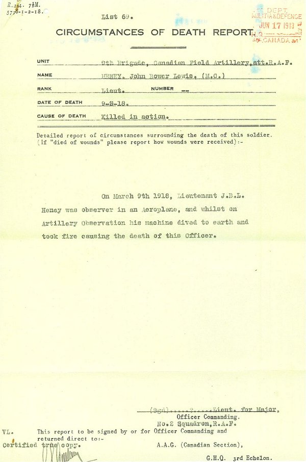 Circumstances of death report