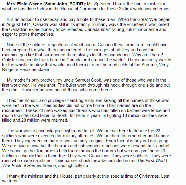 Statement by Mrs. Elsie Wayne