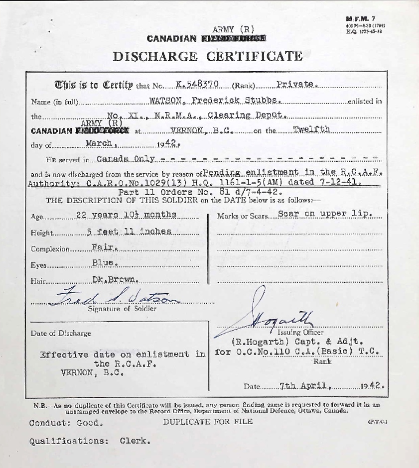 Discharge certificate