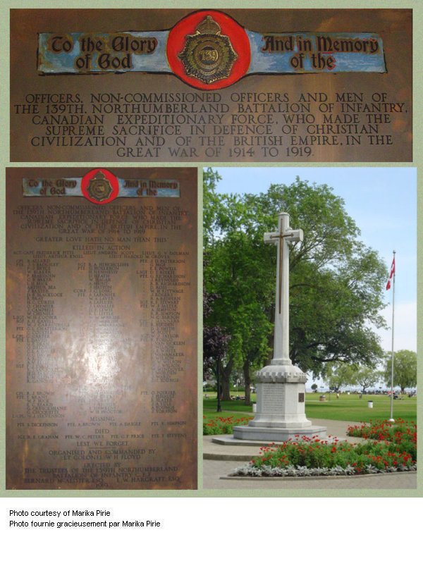 139th Battalion (Northumberland County) War Memorial plaque