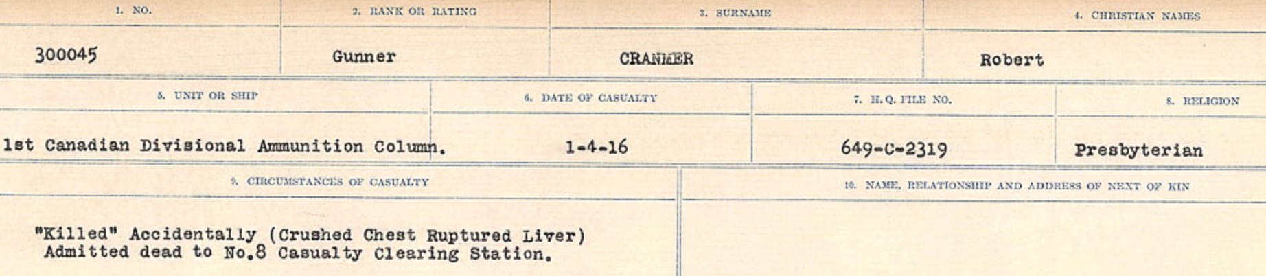 Registres de circonstances du décès