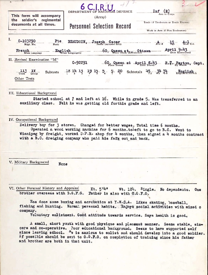 Personnel Selection Form