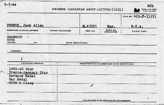 Awards - Canadian Army Form