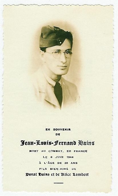 Funeral card for Fernand Hains