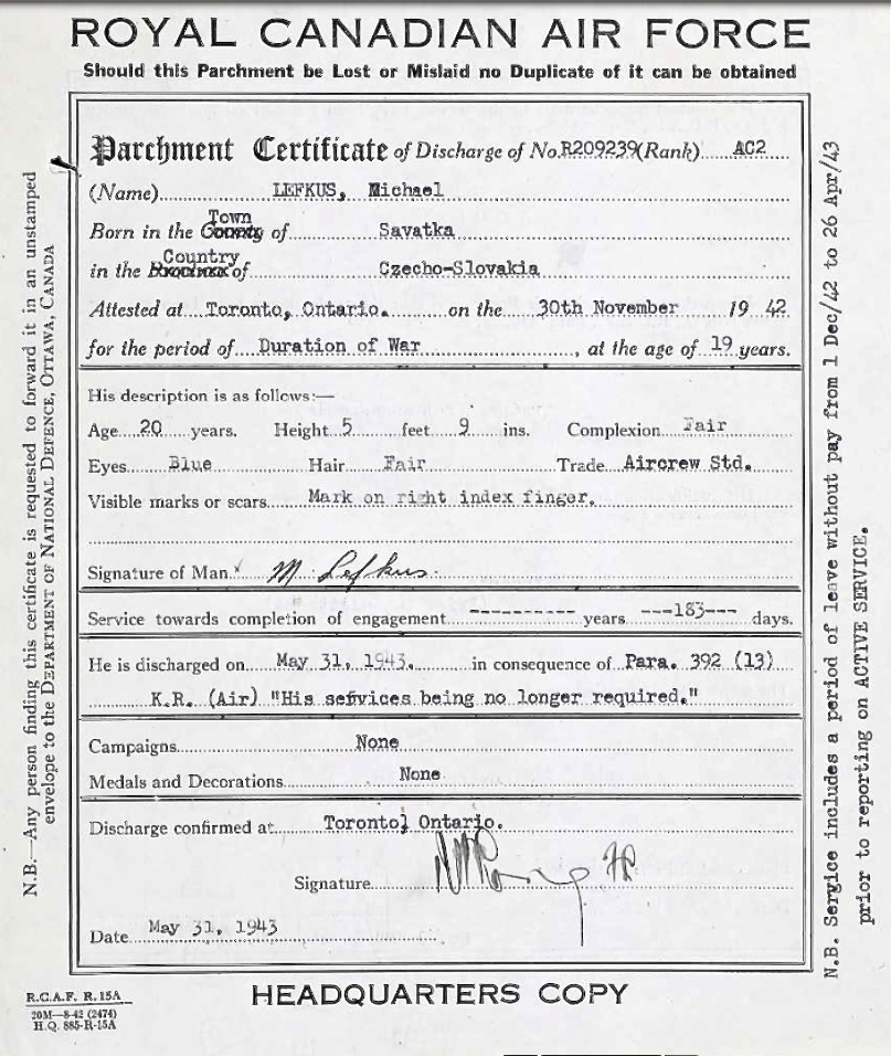 Dischcarge certificate