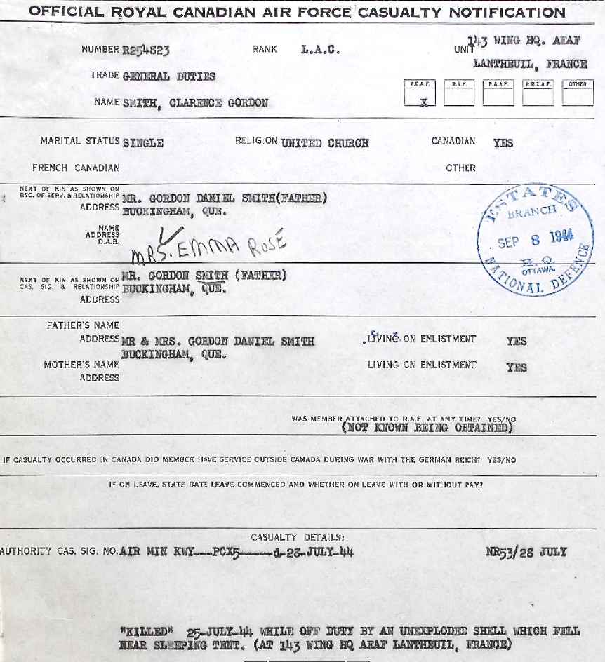 Notification of death