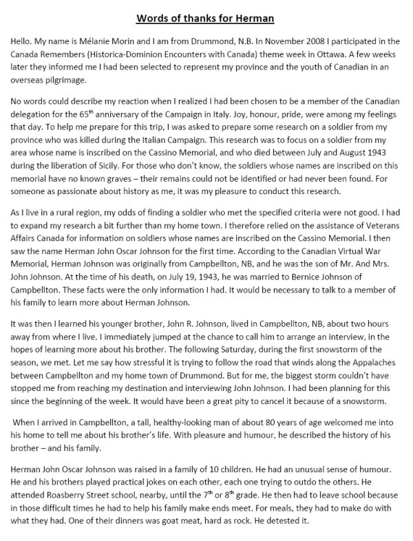 Words of thanks for Herman