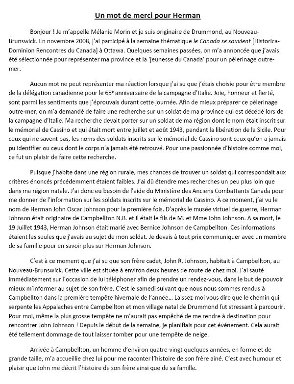 Words of thanks for Herman