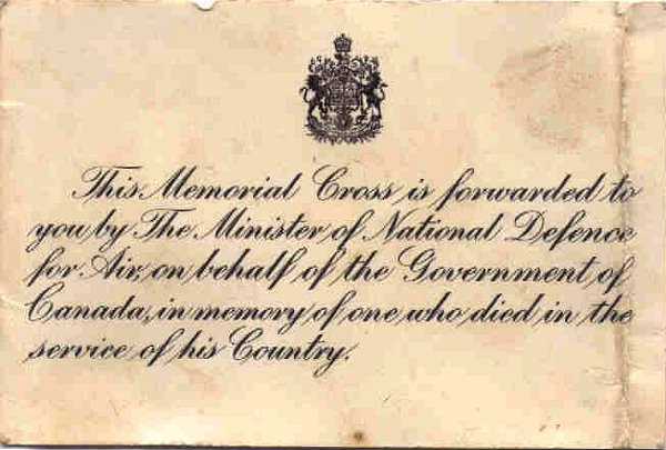 Memorial Cross Inscription