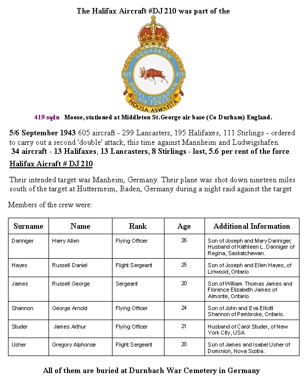 Halifax Aircraft # DJ 210