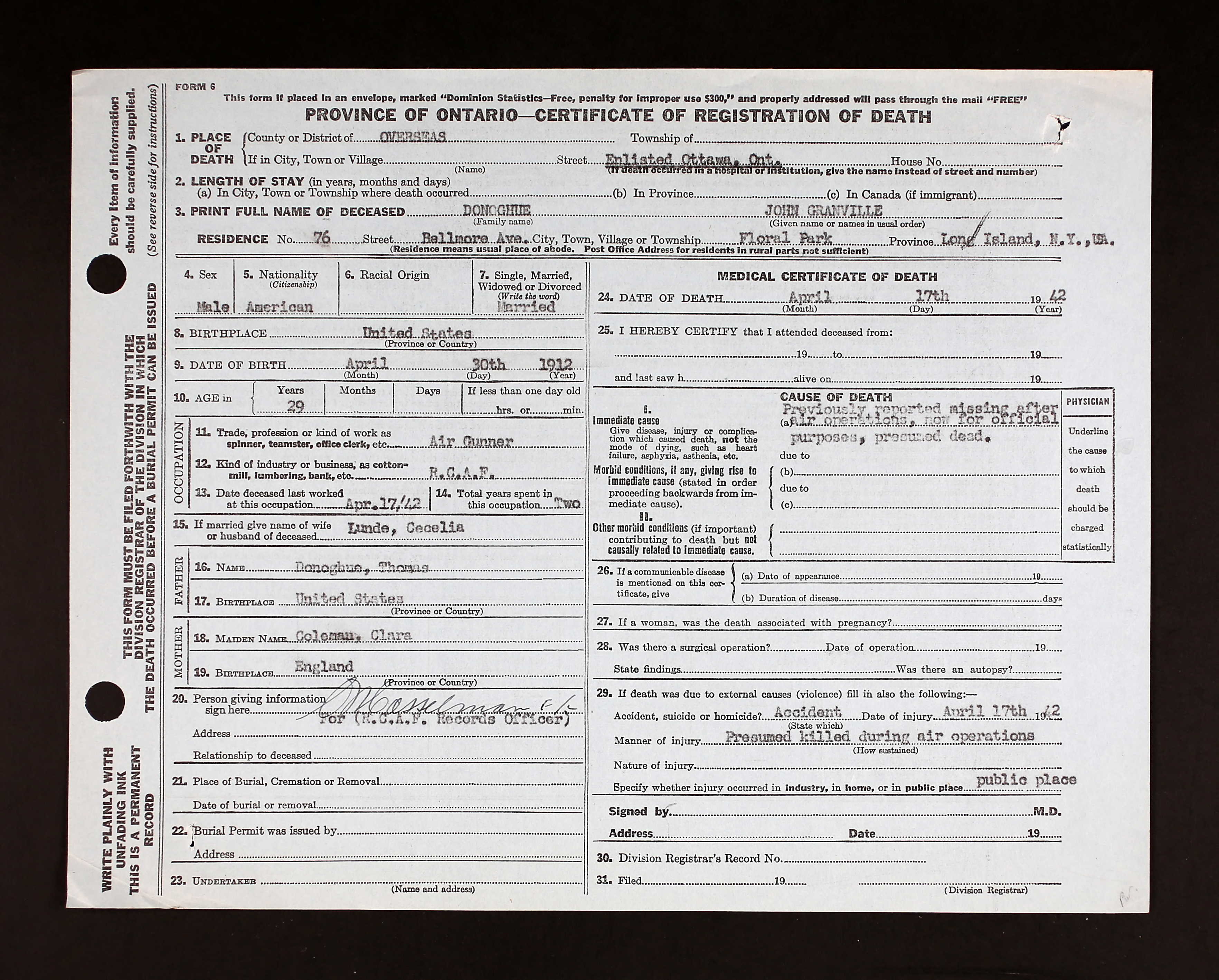 Circumstances of death registers