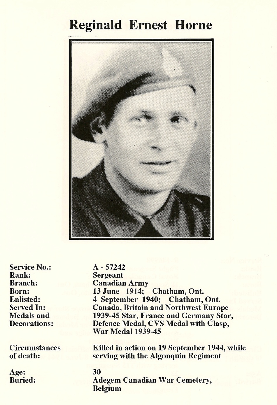 Photo of Reginald Ernest Horne