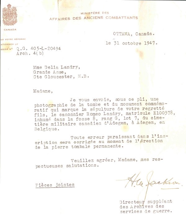 Letter from Veterans Affairs Canada