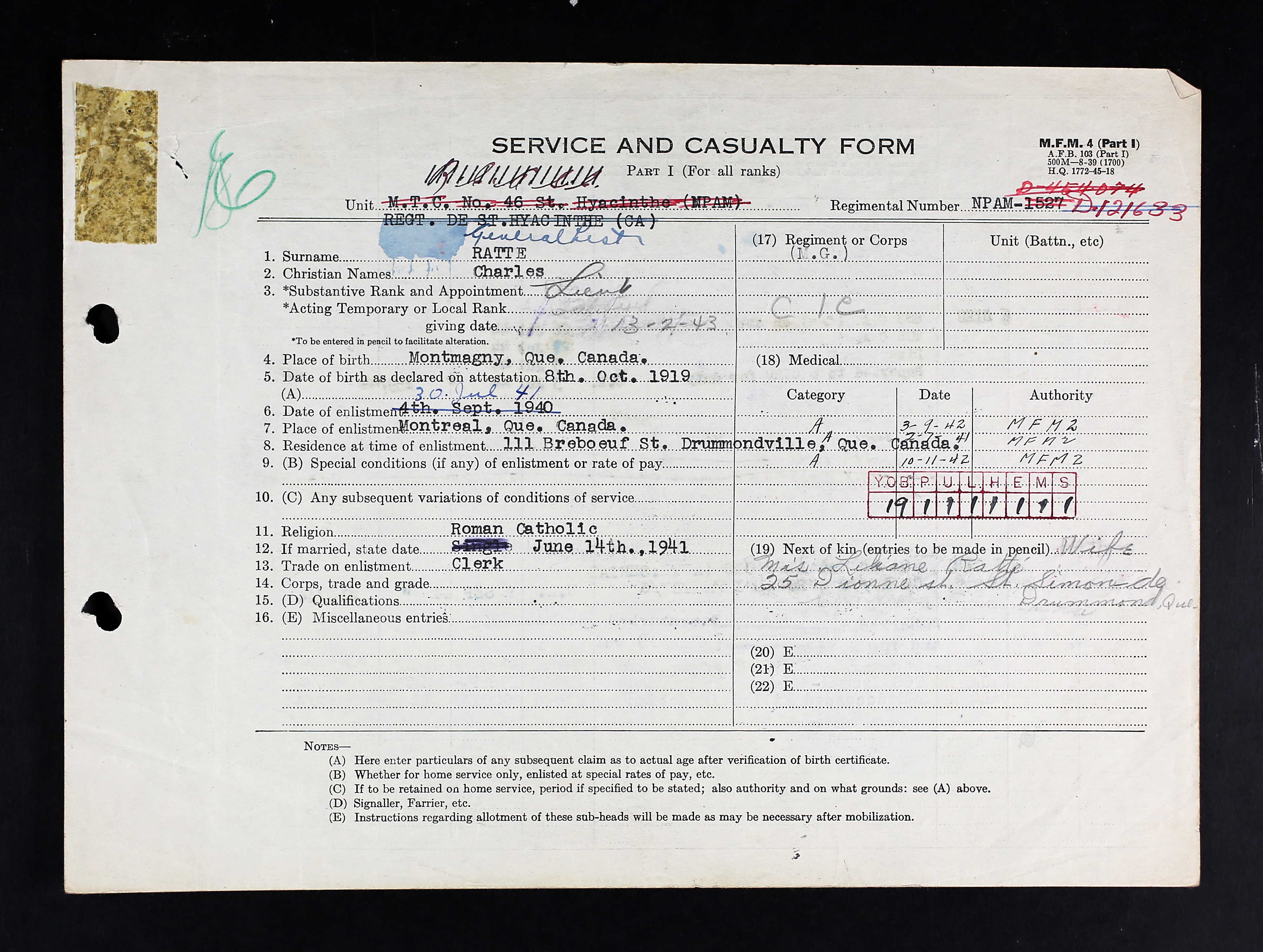 Service and Casuatly Form