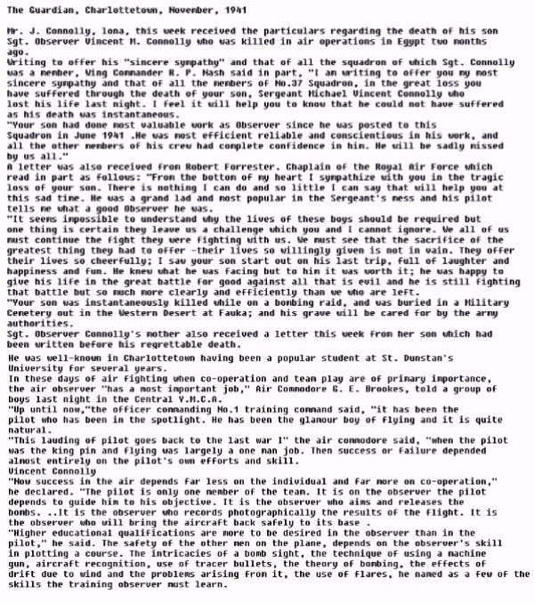 Extract from The Guardian, Charlottetown, November, 1941