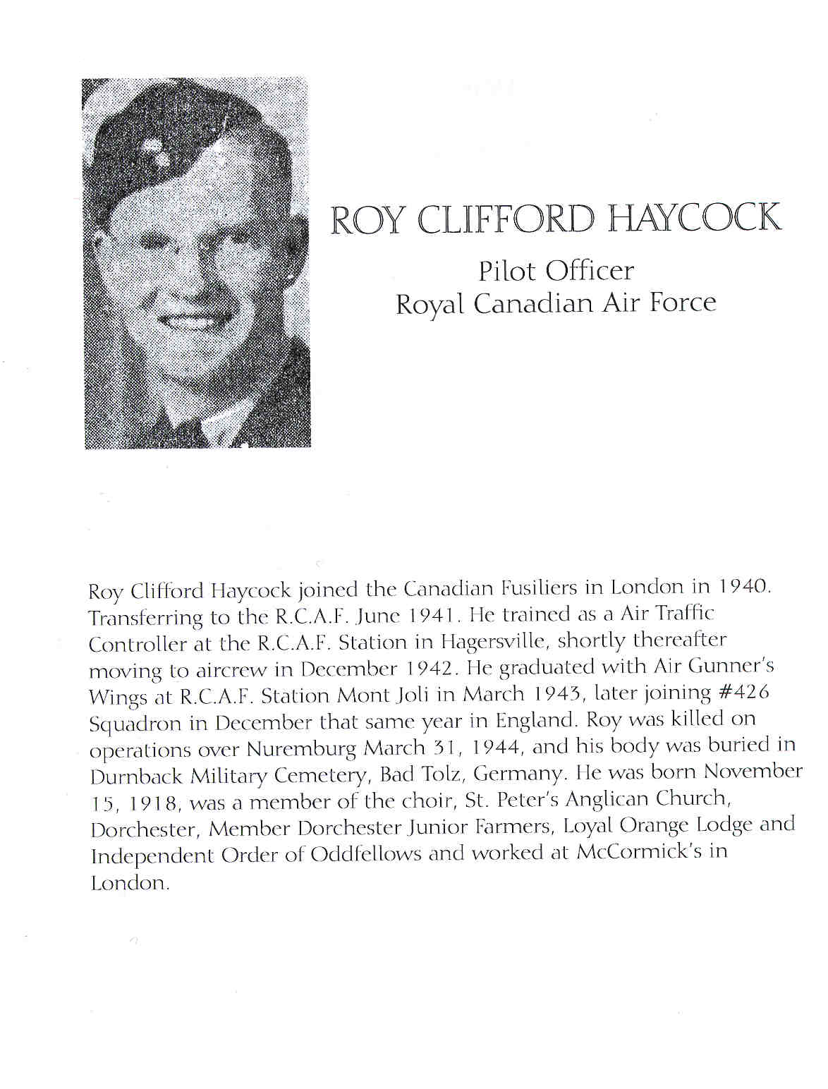 Photo of ROY CLIFFORD HAYCOCK