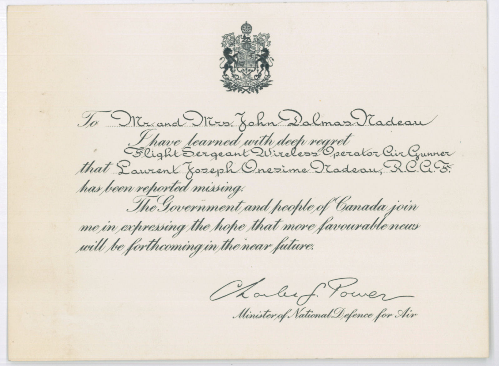 Letter of Condolonces