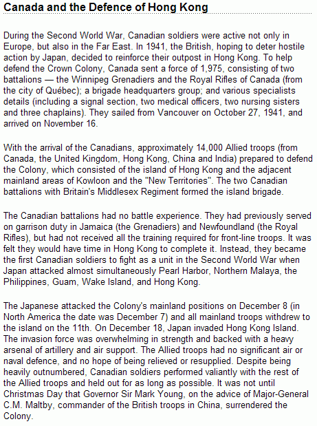 Canada and the Defence of Hong Kong.