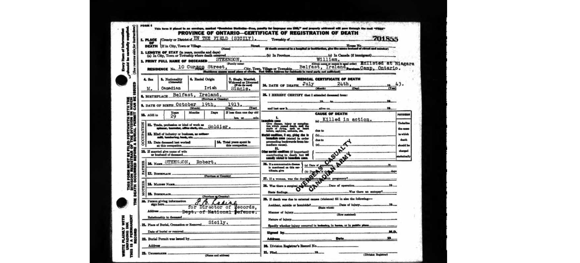 Circumstances of death register