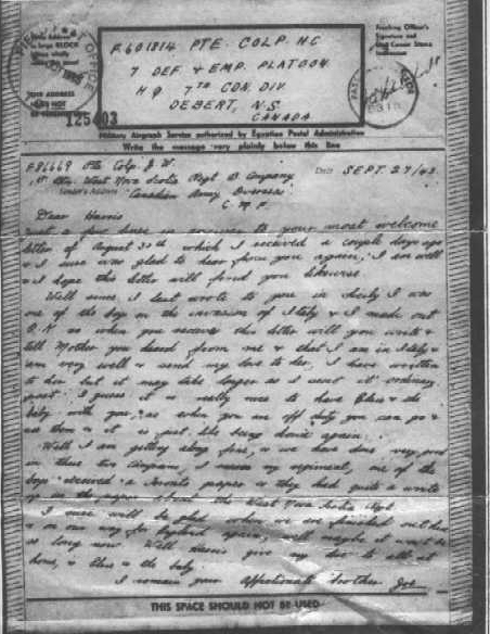 Letter from Joseph William Colp