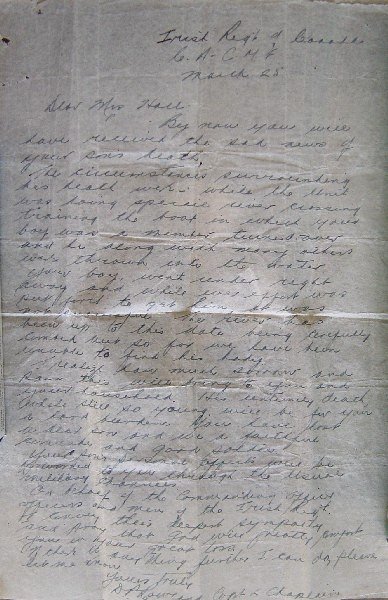 Letter from Chaplain