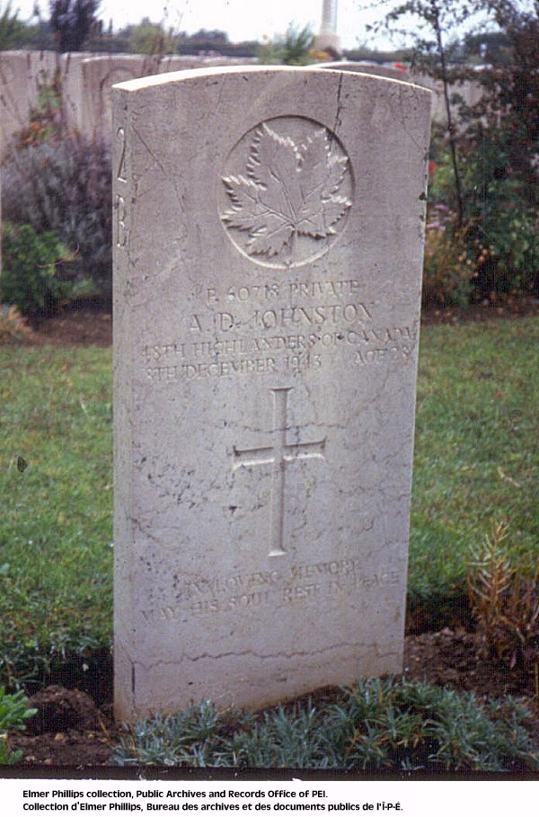 Grave marker for A.D. Johnston