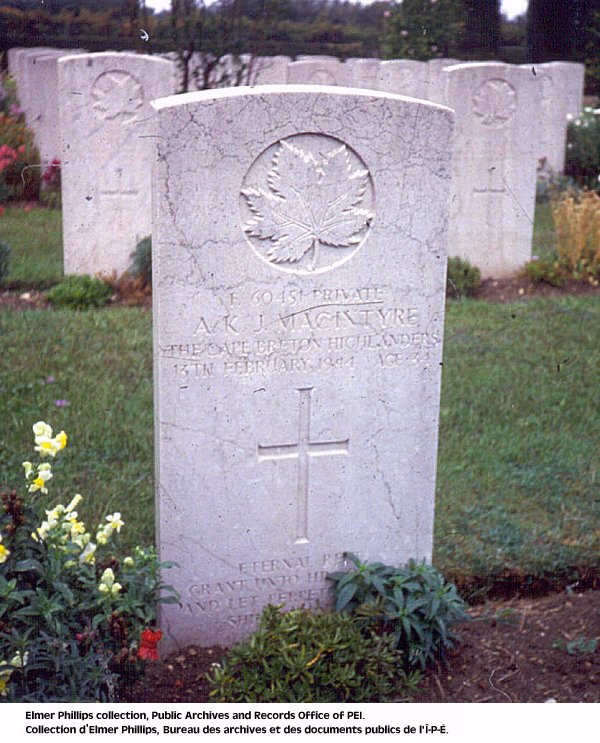 Grave marker for A.K.J. Macintyre