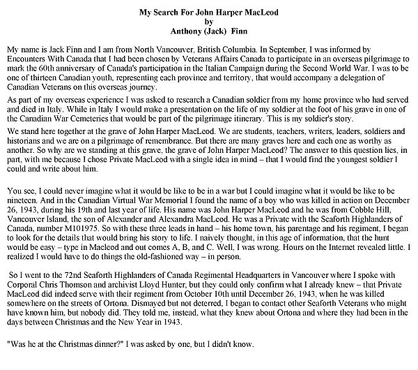 My Search For John Harper MacLeod