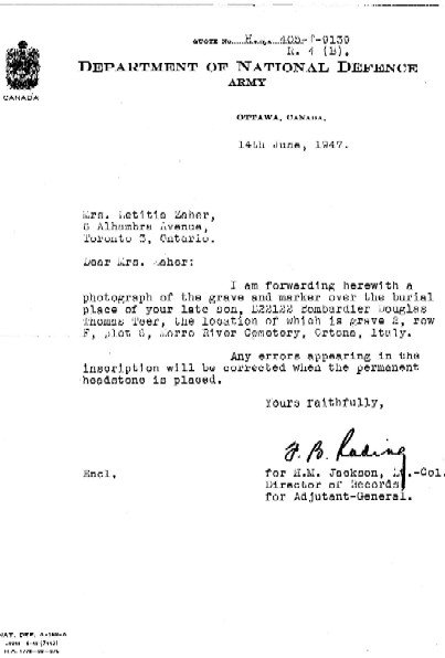 Letter From National Defence