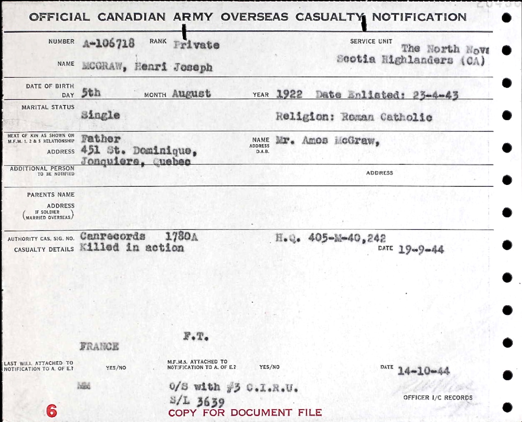 Notification of death