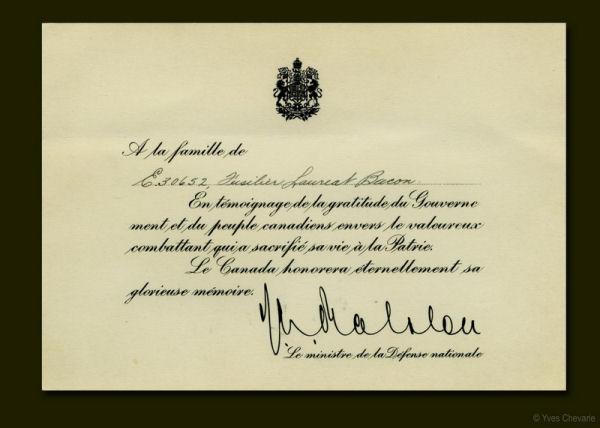 Certificate of Gratitude - Lauréat Bacon