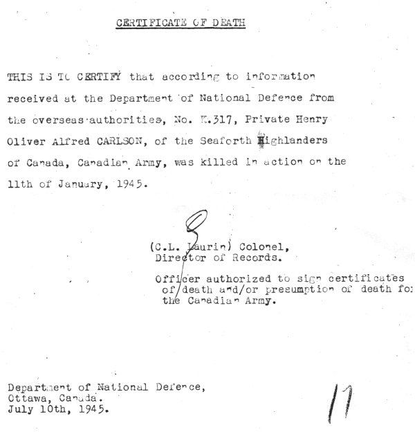 Certificate of death