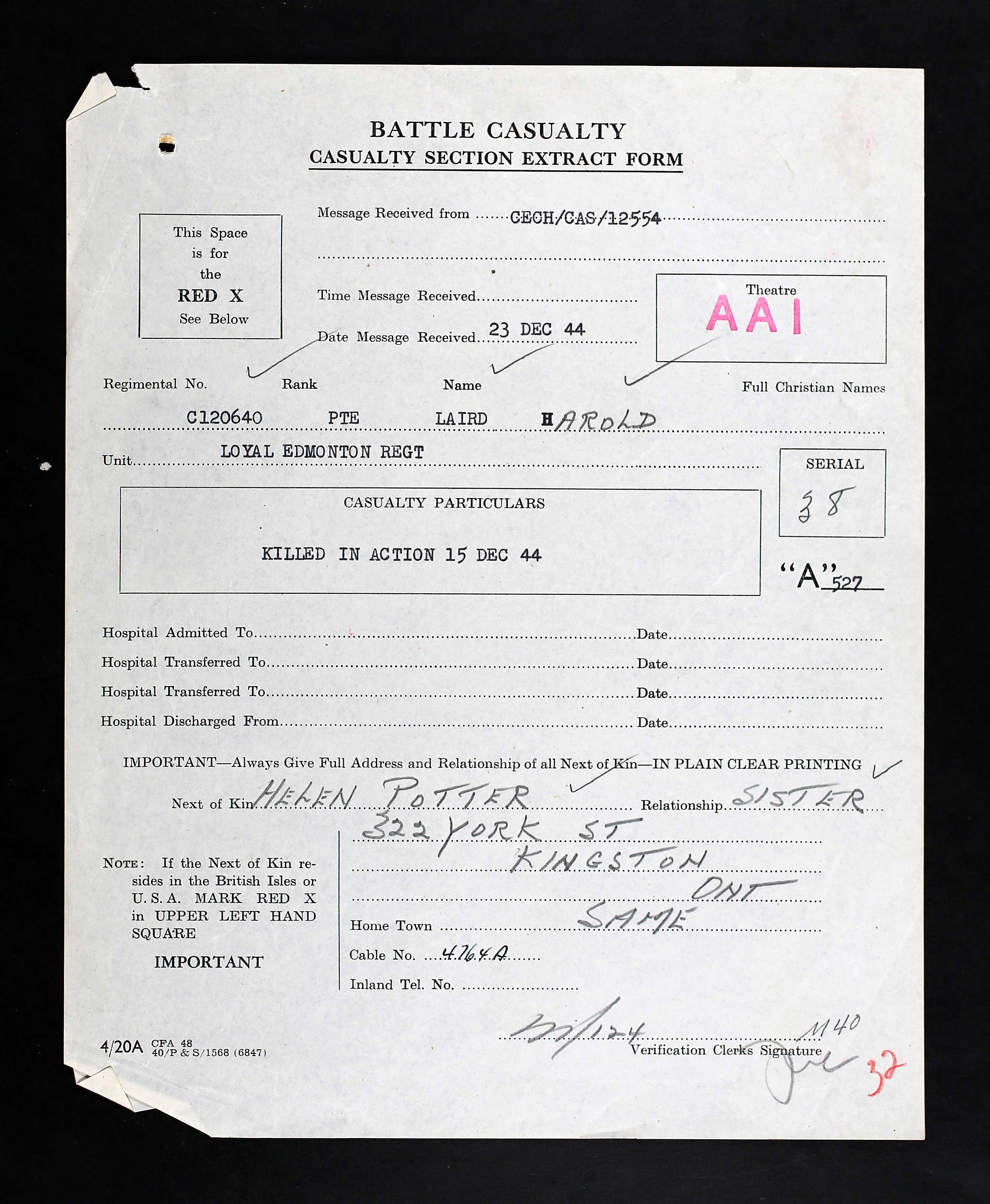 Battle Casualty form