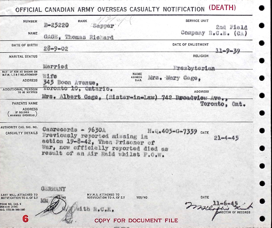Casualty Notification Form