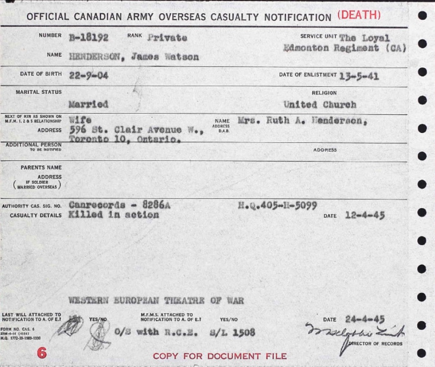 Casualty Notification Form