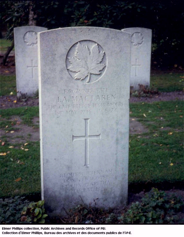 Grave marker for J.A. Maclaren