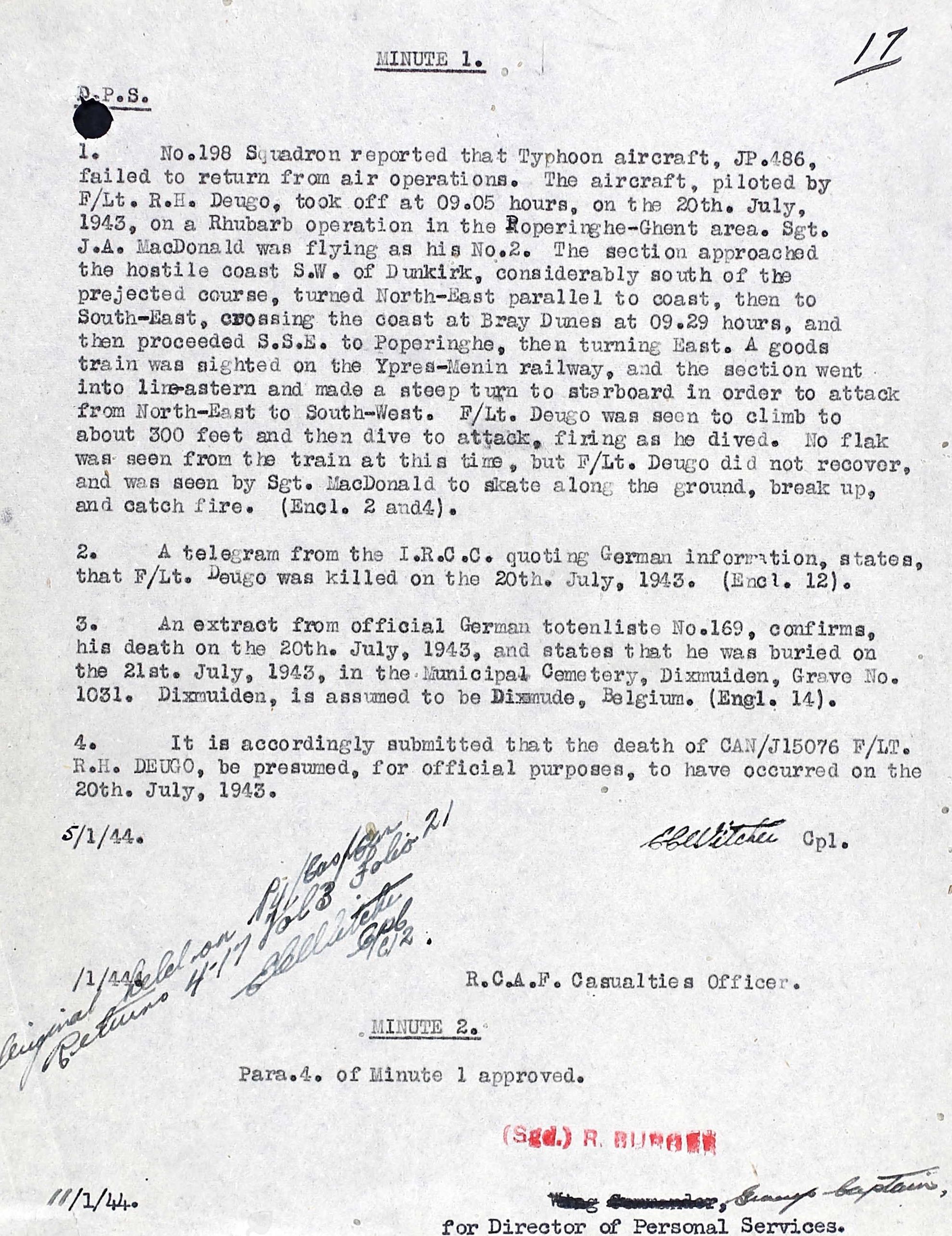 Circumstances of crash and burial