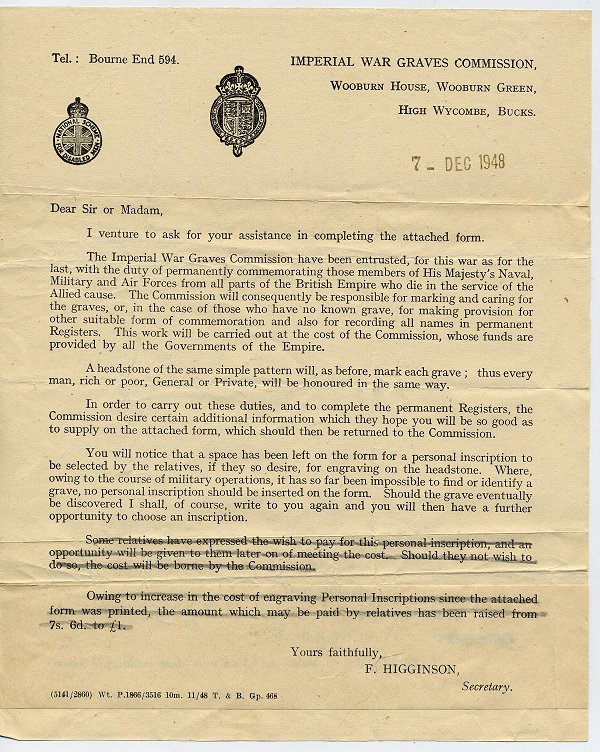 Letter dated 7 December 1948