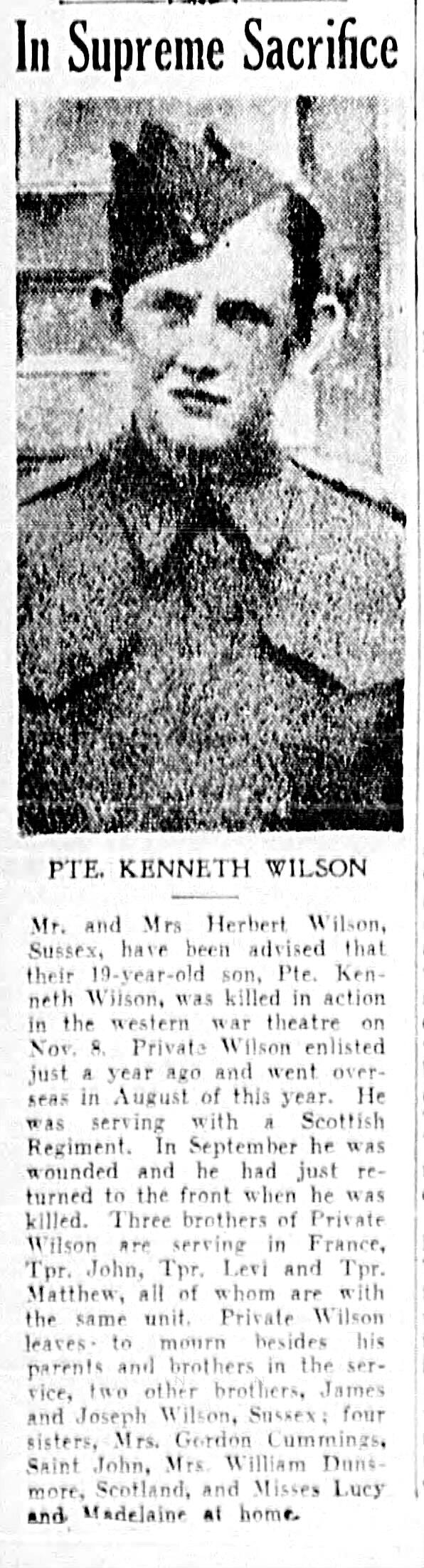 Kenneth Ernest Wilson | Veterans Affairs Canada