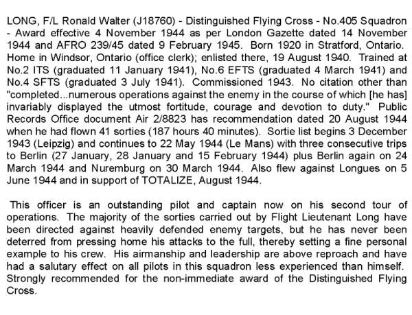 Citation for Distinguished Flying Cross (D F C)
