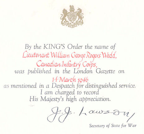 Certificate of Mentioned in Despatch