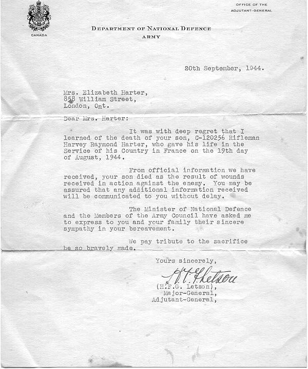 Letter from National Defence