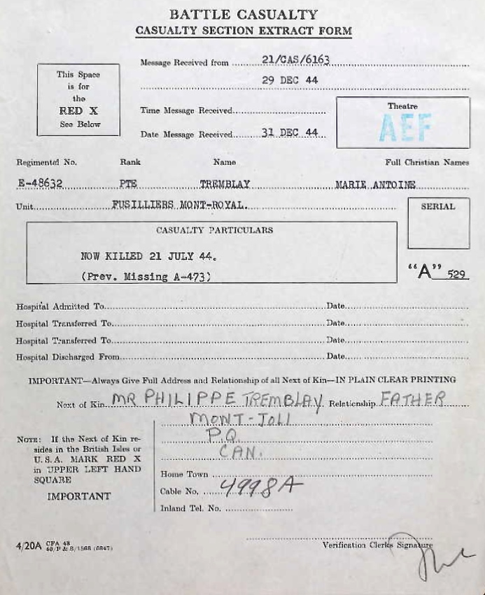 Notification of death