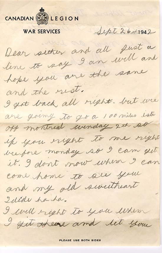Letter from Albert - Sept 26, 1942