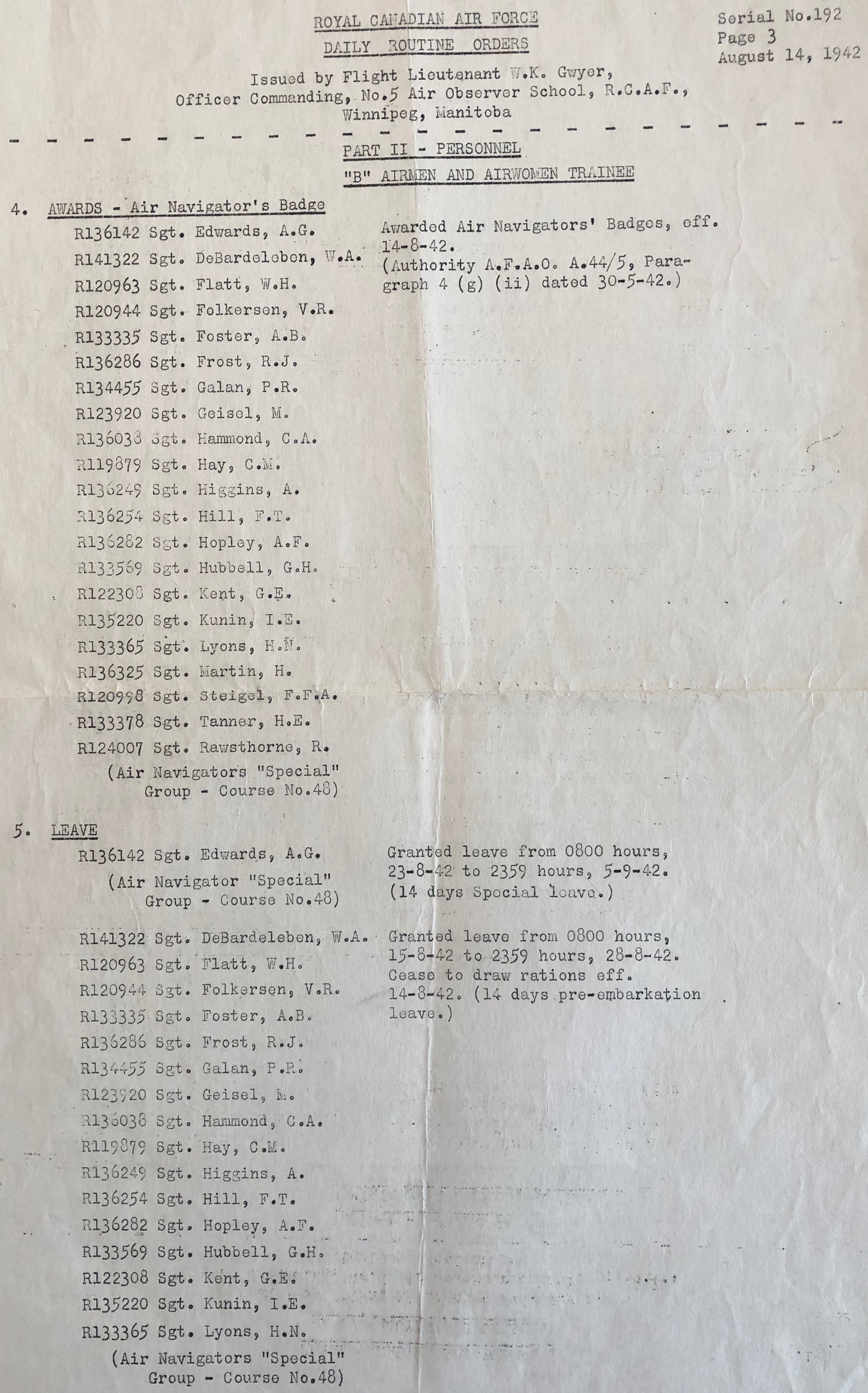 Daily Routine Orders