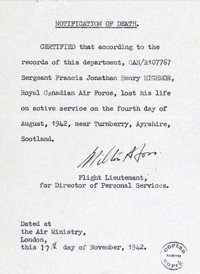 Notification of death