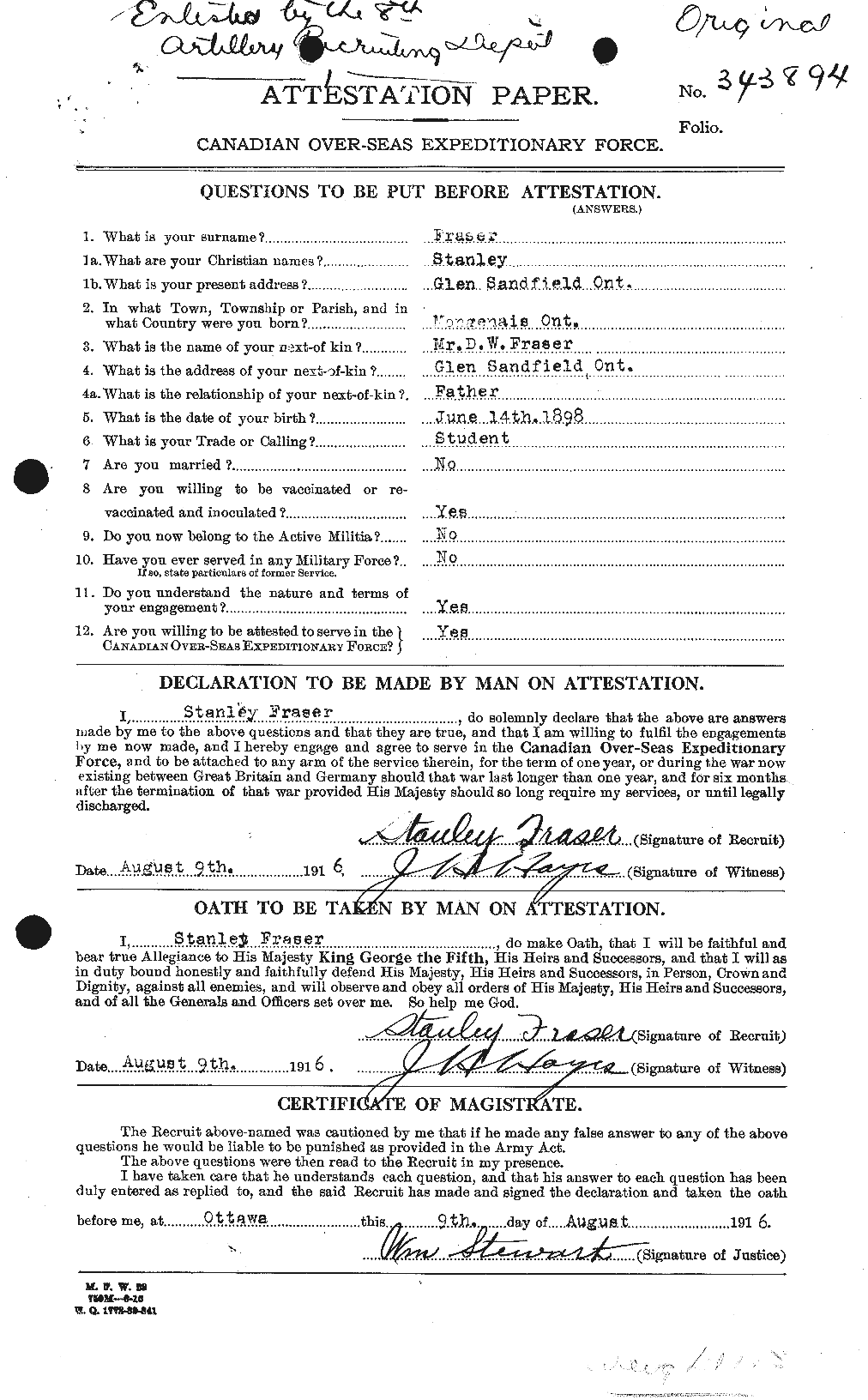 Attestation Paper (front)