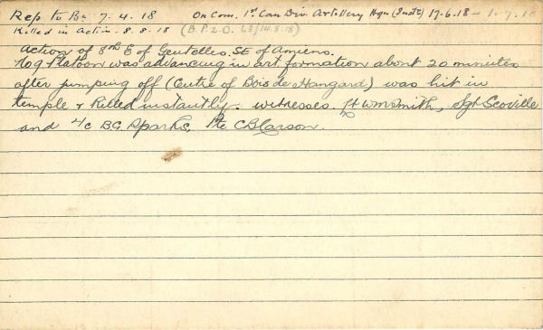 Record of Service Card (Reverse)