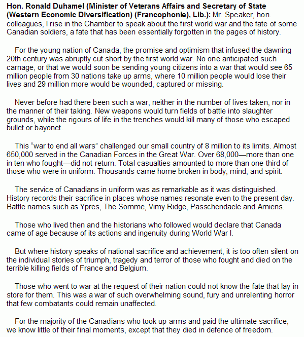 Statement by Hon. Ronald Duhamel