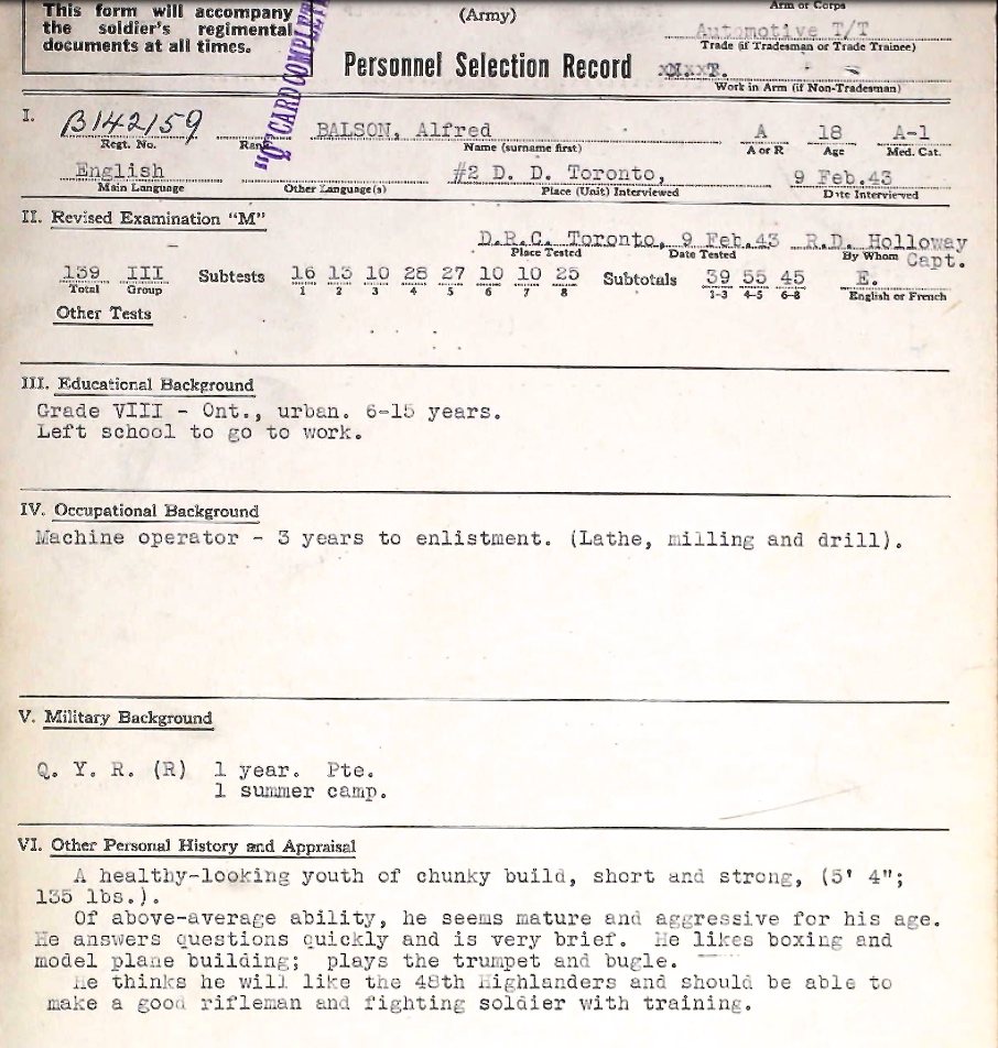 Personnel Selection Form